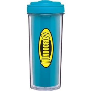 Evo - Aqua - 15 Oz Double Wall Acrylic Tumbler With Ergonomic Push-on Swivel Lid
