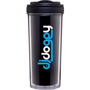 Evo - Black - 15 Oz Double Wall Acrylic Tumbler With Ergonomic Push-on Swivel Lid