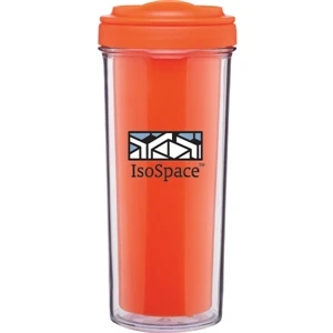 Evo - Orange - 15 Oz Double Wall Acrylic Tumbler With Ergonomic Push-on Swivel Lid