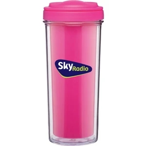 Evo - Pink - 15 Oz Double Wall Acrylic Tumbler With Ergonomic Push-on Swivel Lid