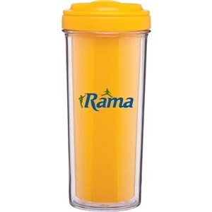 Evo - Yellow - 15 Oz Double Wall Acrylic Tumbler With Ergonomic Push-on Swivel Lid