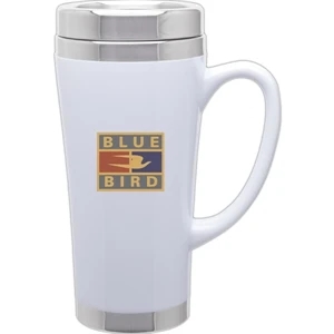 Fusion - White - 16 Oz Acrylic Mug With 18/8 Stainless Steel Liner, Foam Insulated, Push On Lid