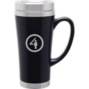 Fusion - Black - 16 Oz Acrylic Mug With 18/8 Stainless Steel Liner, Foam Insulated, Push On Lid