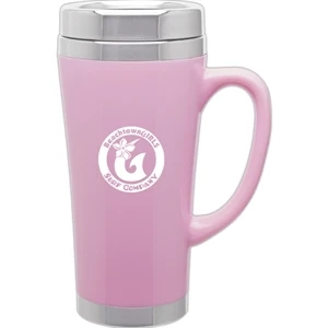 Fusion - Pink - 16 Oz Acrylic Mug With 18/8 Stainless Steel Liner, Foam Insulated, Push On Lid