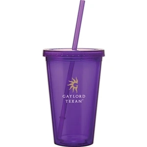 Spirit - Purple - 16 Oz Acrylic Double Wall Tumbler With Threaded Lid And Matching Straw