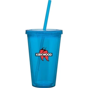 Spirit - Aqua - 16 Oz Acrylic Double Wall Tumbler With Threaded Lid And Matching Straw