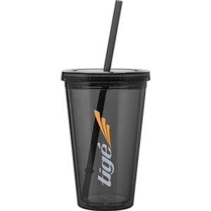 Spirit - Graphite - 16 Oz Acrylic Double Wall Tumbler With Threaded Lid And Matching Straw