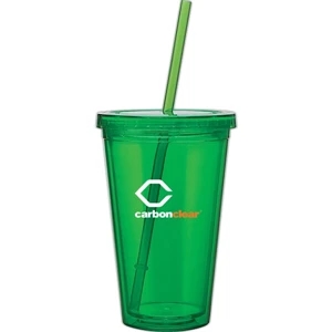 Spirit - Apple - 16 Oz Acrylic Double Wall Tumbler With Threaded Lid And Matching Straw