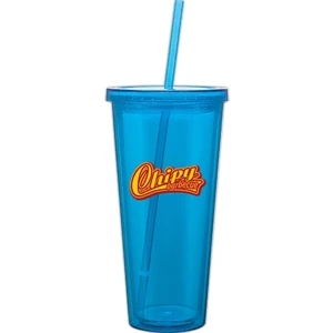 Spirit - Aqua - 20 Oz Acrylic Double Wall Tumbler With Threaded Lid And Matching Straw