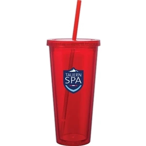 Spirit - Red - 20 Oz Acrylic Double Wall Tumbler With Threaded Lid And Matching Straw
