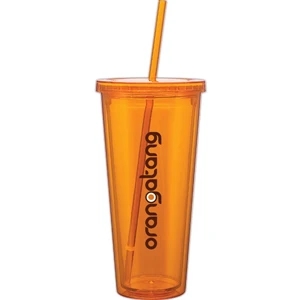 Spirit - Tangerine - 20 Oz Acrylic Double Wall Tumbler With Threaded Lid And Matching Straw