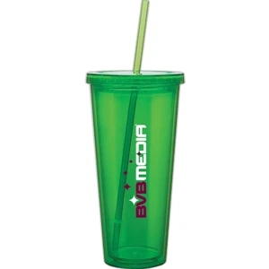 Spirit - Apple - 20 Oz Acrylic Double Wall Tumbler With Threaded Lid And Matching Straw