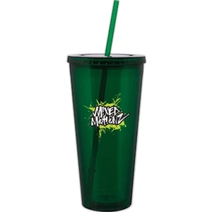 Spirit - Green - 20 Oz Acrylic Double Wall Tumbler With Threaded Lid And Matching Straw