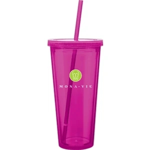 Spirit - Fuchsia - 20 Oz Acrylic Double Wall Tumbler With Threaded Lid And Matching Straw