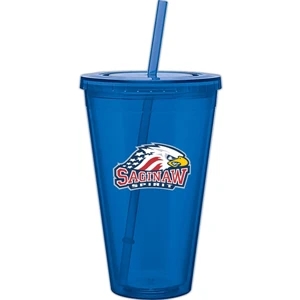Spirit - Blue - 24 Oz Acrylic Double Wall Tumbler With Threaded Lid And Matching Straw