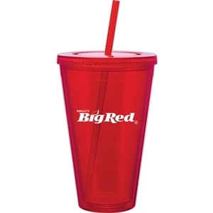 Spirit - Red - 24 Oz Acrylic Double Wall Tumbler With Threaded Lid And Matching Straw
