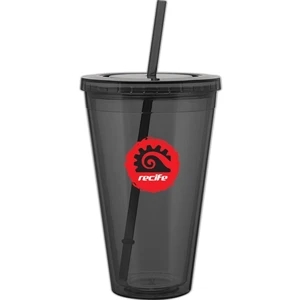 Spirit - Graphite - 24 Oz Acrylic Double Wall Tumbler With Threaded Lid And Matching Straw