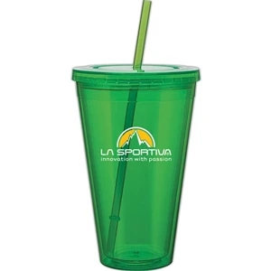 Spirit - Apple - 24 Oz Acrylic Double Wall Tumbler With Threaded Lid And Matching Straw