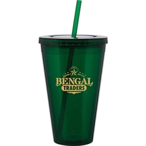 Spirit - Green - 24 Oz Acrylic Double Wall Tumbler With Threaded Lid And Matching Straw