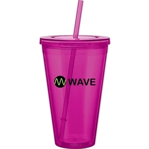 Spirit - Fuchsia - 24 Oz Acrylic Double Wall Tumbler With Threaded Lid And Matching Straw