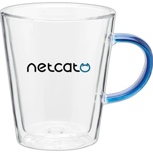 Vista - Clear-blue - 11 Oz Double Wall Borosilicate Glass Mug With Color Accent Handle