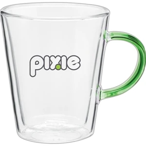 Vista - Clear-apple - 11 Oz Double Wall Borosilicate Glass Mug With Color Accent Handle