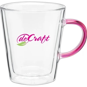 Vista - Clear-fuchsia - 11 Oz Double Wall Borosilicate Glass Mug With Color Accent Handle