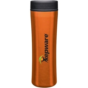 Cyrus - Orange - 16 Oz Stainless Steel Foam Insulated Tumbler With Plastic Liner, Push-on Swivel Lid