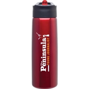 H2go (r) Hydra - Red - 24 Oz Single Wall Stainless Steel Water Bottle With Flip-up Straw