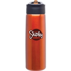 H2go (r) Hydra - Orange - 24 Oz Single Wall Stainless Steel Water Bottle With Flip-up Straw