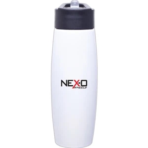 H2go (r) Orbit - White - 25 Oz Single Wall Stainless Steel Water Bottle With Flip-up Straw