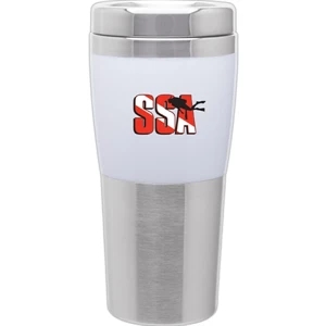 Fusion - White - 16 Oz 2-tone Acrylic And 18/8 Stainless Steel Tumbler, Foam Insulated, Push On Lid
