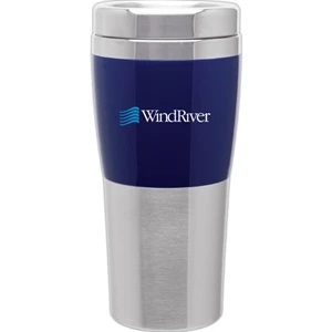 Fusion - Blue - 16 Oz 2-tone Acrylic And 18/8 Stainless Steel Tumbler, Foam Insulated, Push On Lid