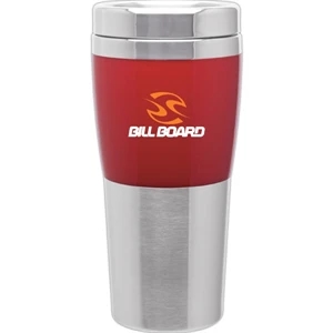 Fusion - Red - 16 Oz 2-tone Acrylic And 18/8 Stainless Steel Tumbler, Foam Insulated, Push On Lid