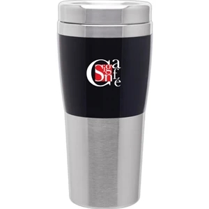 Fusion - Black - 16 Oz 2-tone Acrylic And 18/8 Stainless Steel Tumbler, Foam Insulated, Push On Lid