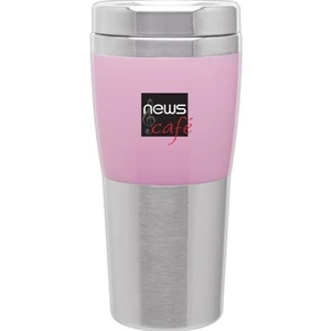 Fusion - Pink - 16 Oz 2-tone Acrylic And 18/8 Stainless Steel Tumbler, Foam Insulated, Push On Lid