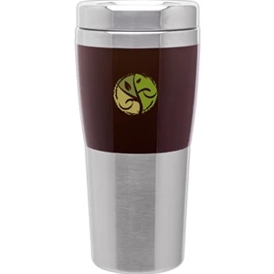 Fusion - Brown - 16 Oz 2-tone Acrylic And 18/8 Stainless Steel Tumbler, Foam Insulated, Push On Lid