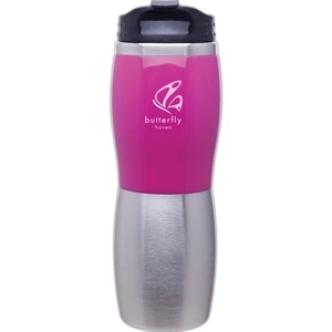 Cali Fusion - Fuchsia - 16 Oz 2-tone Acrylic And 18/8 Stainless Steel Tumbler, Foam Insulated, Threaded Lid