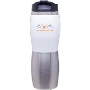 Cali Fusion - White - 16 Oz 2-tone Acrylic And 18/8 Stainless Steel Tumbler, Foam Insulated, Threaded Lid