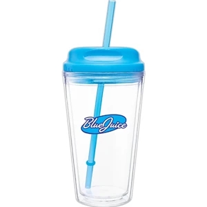 Spirit H/c - Aqua - 16 Oz Acrylic Double Wall Tumbler With Threaded Lid/straw For Hot Or Cold Beverages