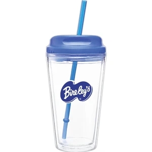 Spirit H/c - Blue - 16 Oz Acrylic Double Wall Tumbler With Threaded Lid/straw For Hot Or Cold Beverages