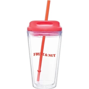 Spirit H/c - Red - 16 Oz Acrylic Double Wall Tumbler With Threaded Lid/straw For Hot Or Cold Beverages