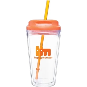 Spirit H/c - Tangerine - 16 Oz Acrylic Double Wall Tumbler With Threaded Lid/straw For Hot Or Cold Beverages