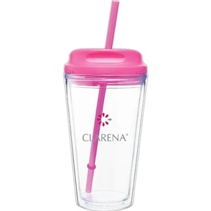 Spirit H/c - Fuchsia - 16 Oz Acrylic Double Wall Tumbler With Threaded Lid/straw For Hot Or Cold Beverages
