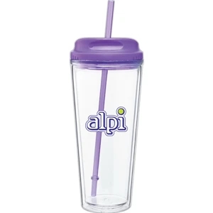 Spirit - Purple - 20 Oz Acrylic Double Wall Tumbler With Threaded Lid/straw For Hot Or Cold Beverages
