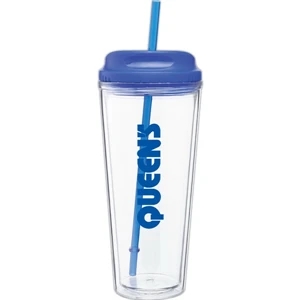 Spirit - Blue - 20 Oz Acrylic Double Wall Tumbler With Threaded Lid/straw For Hot Or Cold Beverages