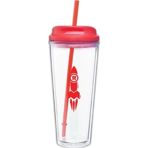 Spirit - Red - 20 Oz Acrylic Double Wall Tumbler With Threaded Lid/straw For Hot Or Cold Beverages