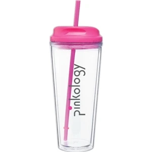 Spirit - Fuchsia - 20 Oz Acrylic Double Wall Tumbler With Threaded Lid/straw For Hot Or Cold Beverages