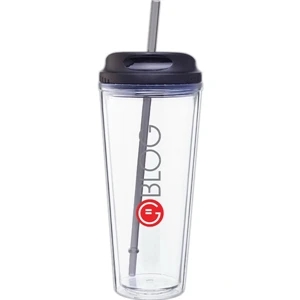 Spirit - Black - 20 Oz Acrylic Double Wall Tumbler With Threaded Lid/straw For Hot Or Cold Beverages