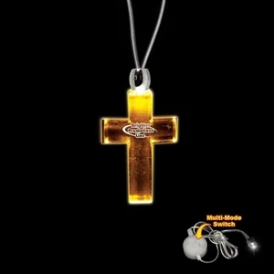High Quality, Cross Shape Amber Light-up Acrylic Pendant On A 24" Necklace